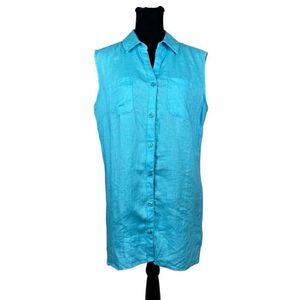 Islander Linen Blue Longline Vest Button Down Tunic - Women’s XL